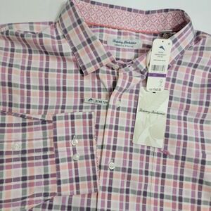 NWT Tommy Bahama Sarasota Stretch Men 2XLB Plaid Shirt Radiant Orchid Resortwear